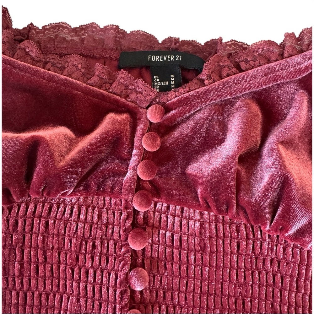 Forever 21 Burgundy Velvet Lace Crop Top | Romantic Parisian Coquette - Picture 4 of 8